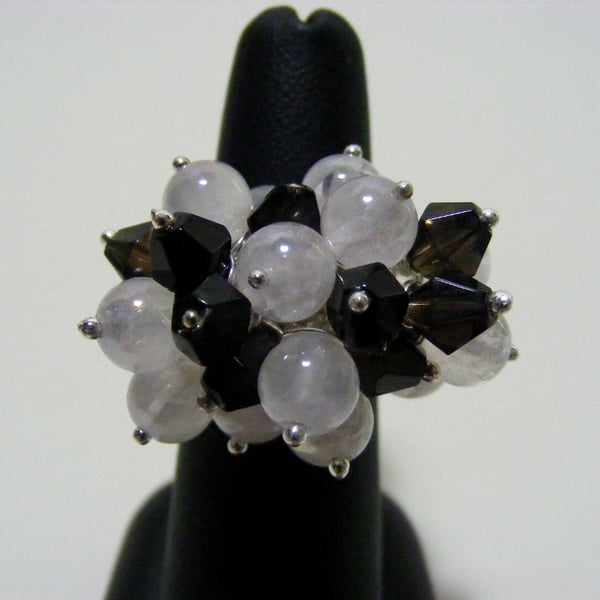 Mystic Rose Quartz and Smokey Quartz Adjustable Gemstone Ring.