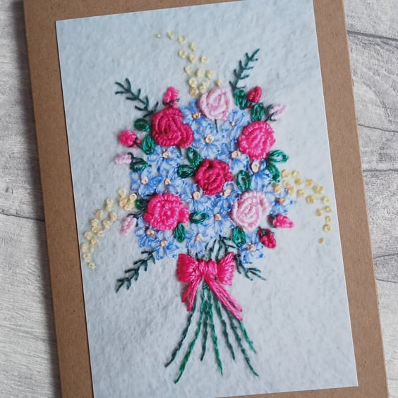 Embroidered Bouquet Photo Greetings Card, Birthday Card, Mothers Day Card