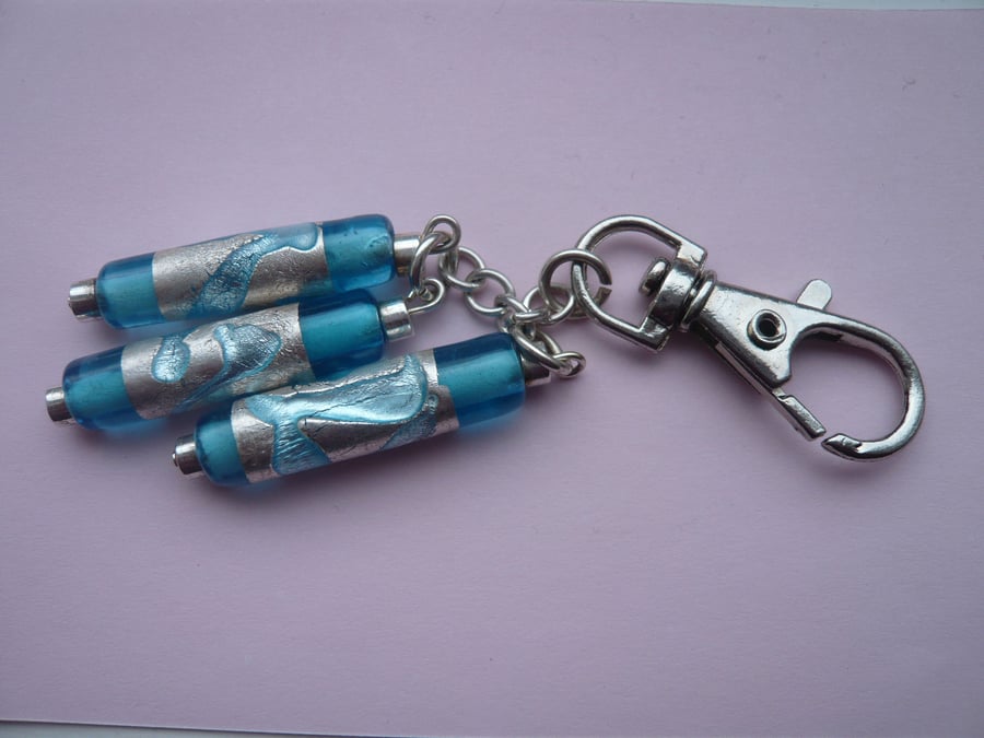 Blue and Silver Glass Bead Bag Charm