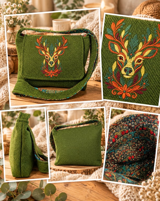 Harris tweed crossbody bag with stag