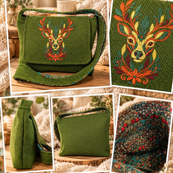 Harris tweed crossbody bag with stag