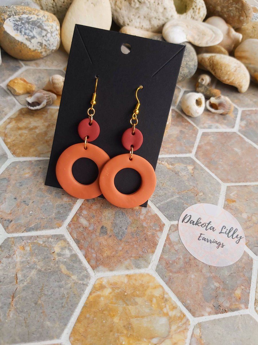Red and orange polymer clay earrings
