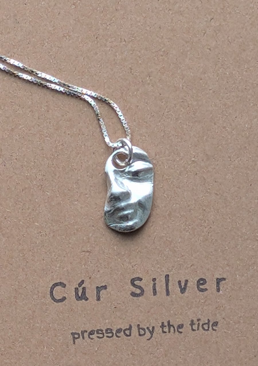 Handcrafted Fine Silver Abstract Face Pendant Necklace on Sterling Silver Chain