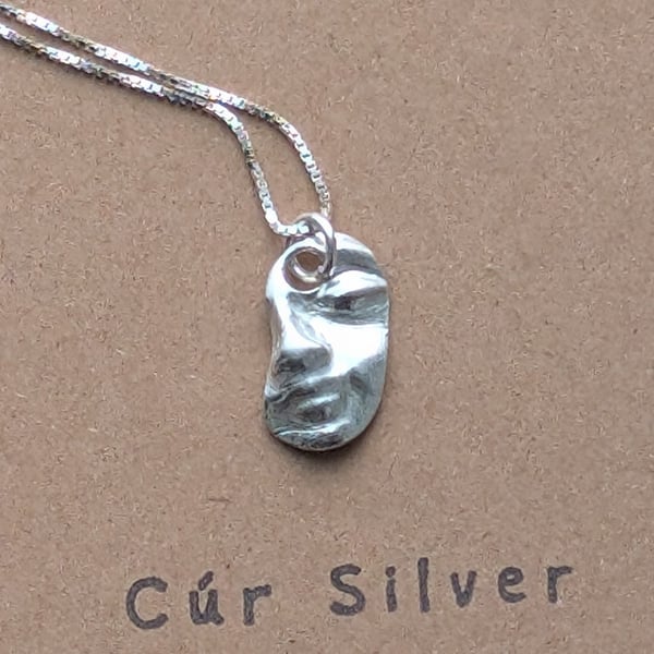 Handcrafted Fine Silver Abstract Face Pendant Necklace on Sterling Silver Chain