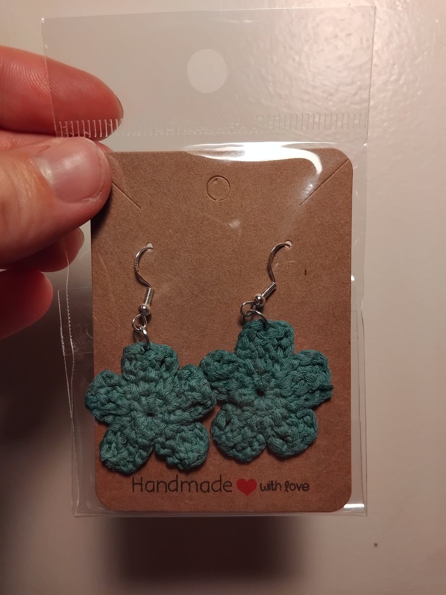 Handmade crochet flower silver earrings 