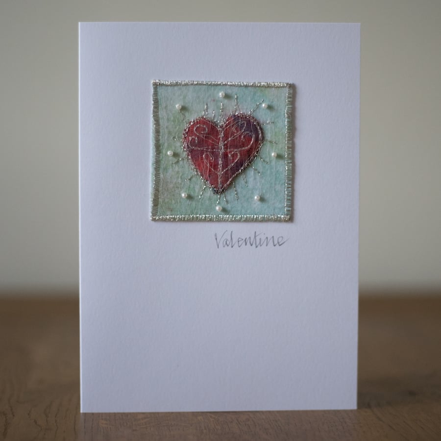  Mixed Media Hand Beaded Heart Valentines Card 