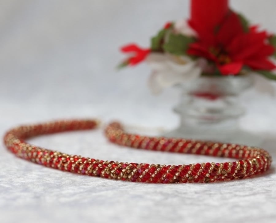 Red and Gold Russian Spiral Necklace