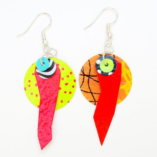 Colourful Earrings Non Matching Geometric Hand Painted Funky Statement Jewellery
