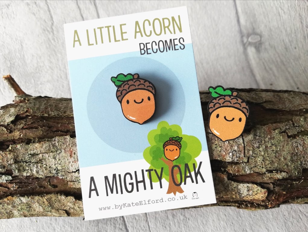 Wooden Acorn Pin Brooch