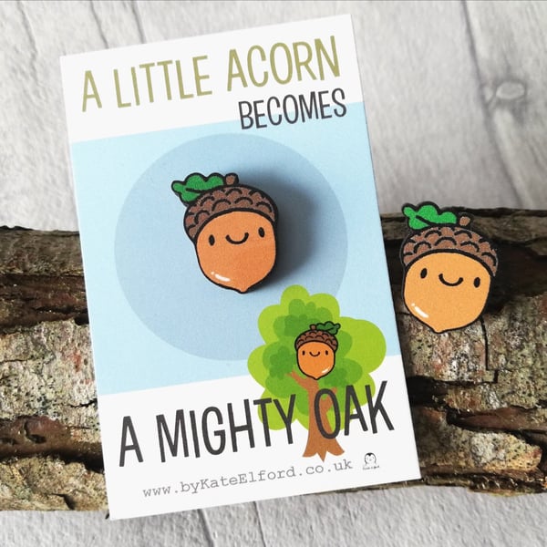 Wooden Acorn Pin Brooch