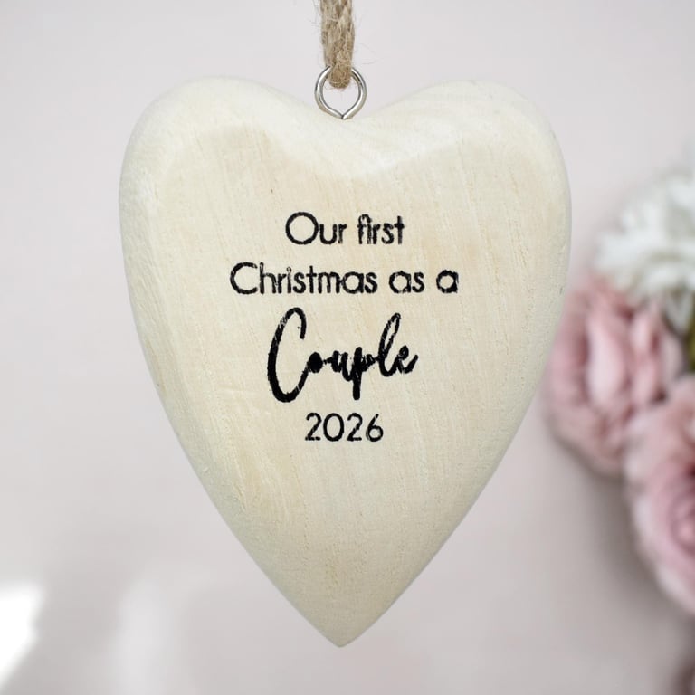 Our First Christmas as a Couple 2026 Wooden Heart Couple Christmas Ornament
