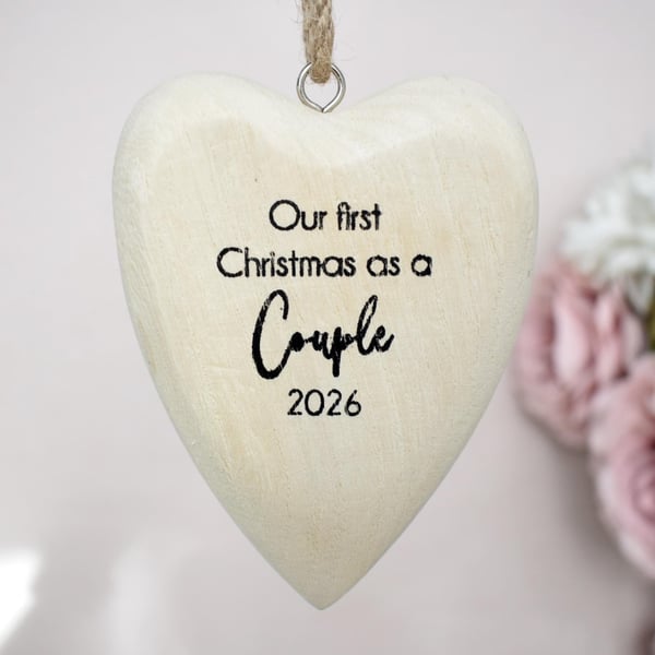 Our First Christmas as a Couple 2026 Wooden Heart Couple Christmas Ornament