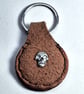 Brown Leather Hand Stiched Keyring. A silver coloured metal skull  FREE Postage