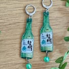 Green Soju Bottle Earrings - Glitter K-Food Dangle Huggie Hoops
