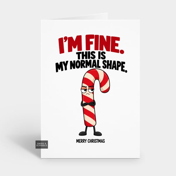 Funny Christmas Card For Him Or Her - Grumpy Candy Cane