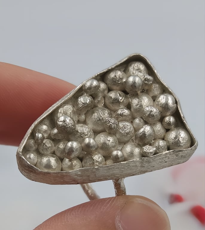 Grand Silver Granule Bezel Ring