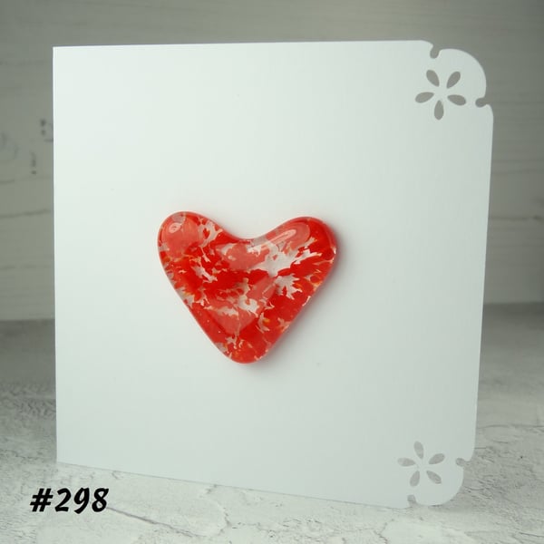 Red speckled heart handcrafted fused glass blank card (298)
