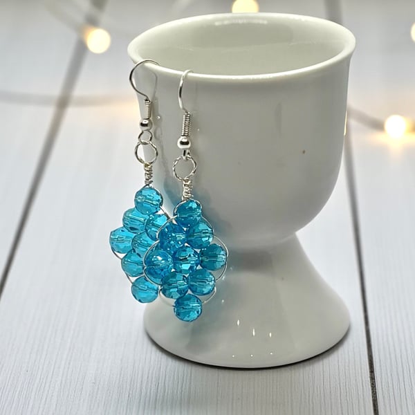 Sparkly Diamond Shape Blue Crystal Earrings