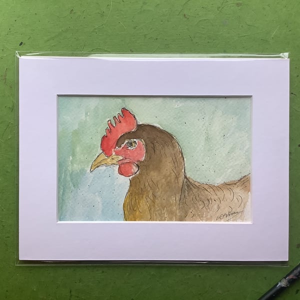 Hen - original pen, ink and watercolour.