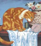 A lovely Ginger and white cat sitting with a vase of flowers cushion - Image 4