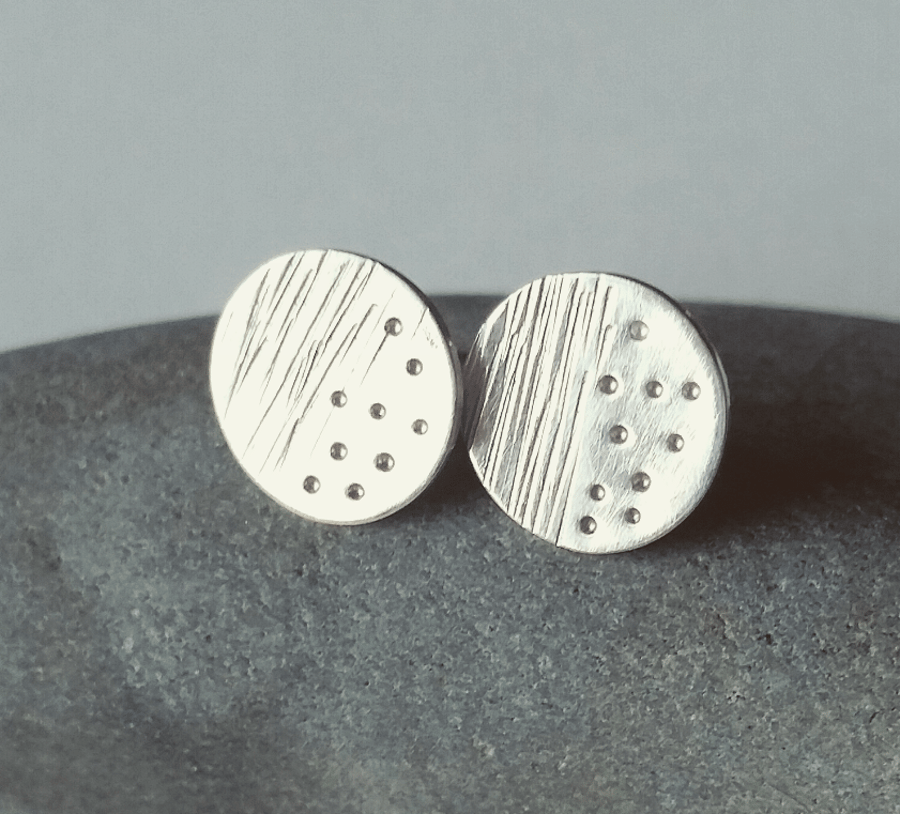 SALE Textured minimal silver stud earrings, UK Handmade 