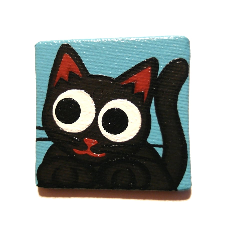 Sold Black Cat Magnet - hand painted cute cat gift