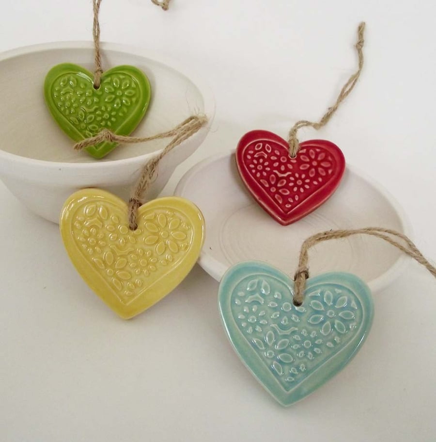 Ceramic Heart decorations set of four
