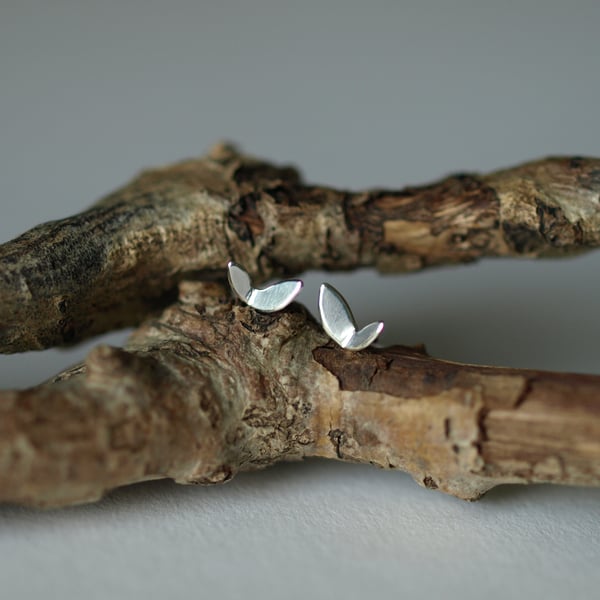 Small Leaf Studs, Sterling Silver Earrings