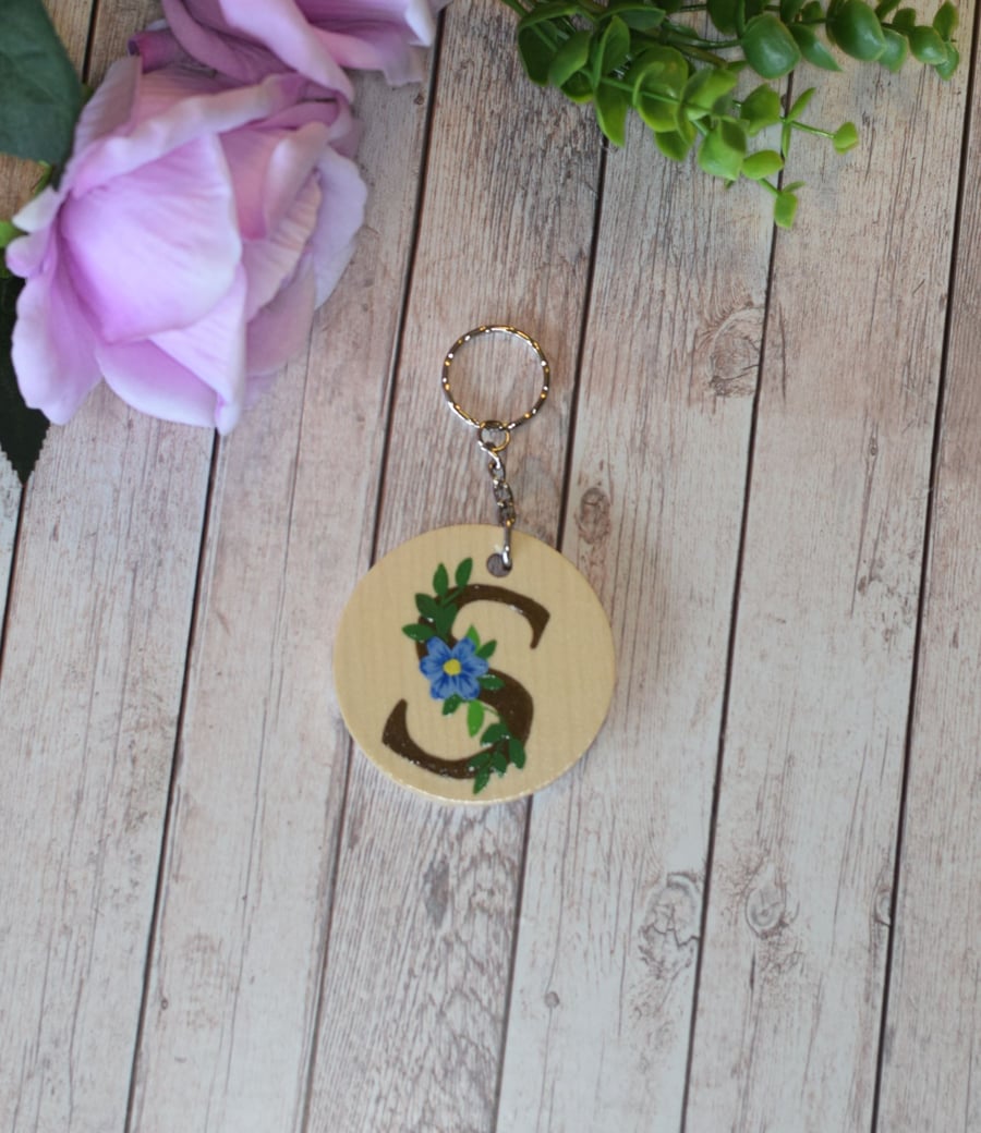 Sycamore Keyring, hand painted initial S