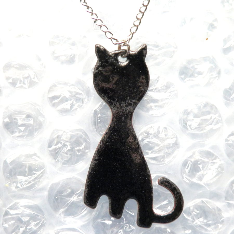enamelled black cat pendant