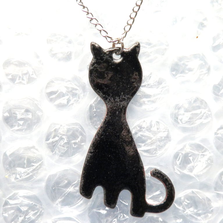 enamelled black cat pendant