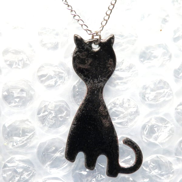 enamelled black cat pendant