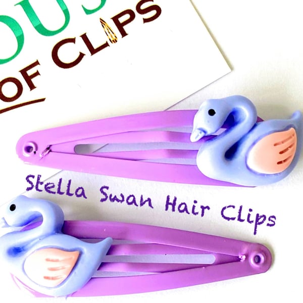 Stella Swan Hair Clips x2 - Swan Non Slip Barrettes - Great Gift For Girls - Swa