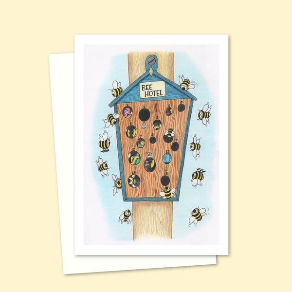 Bee Hotel Greeting Card with a Hand Drawn Busy Bee Illustration (215)