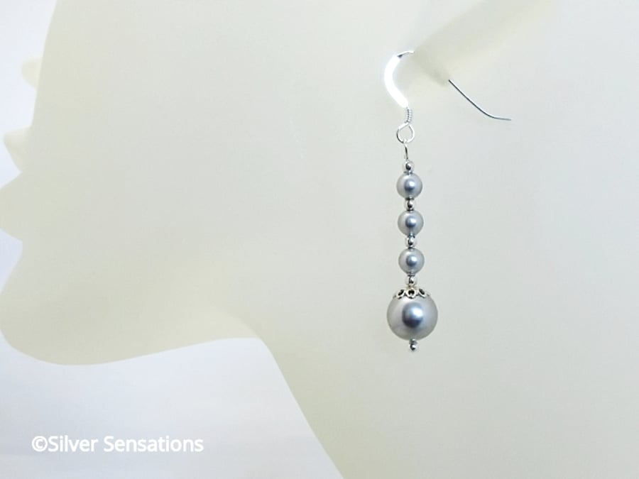 Light Grey Pearl Wedding Earrings With Premium Pearls & Sterling Silver