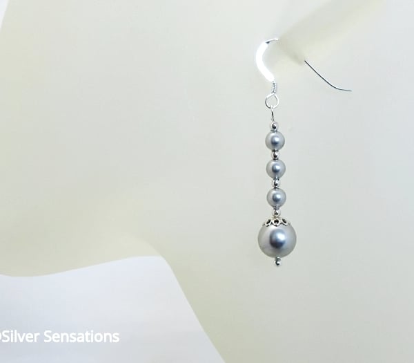 Light Grey Pearl Wedding Earrings With Premium Pearls & Sterling Silver