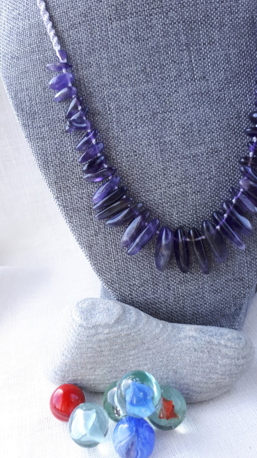 Amethyst bead necklace adjustable length with sliding knot 18 to 24 inches