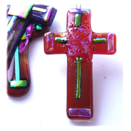 Red Glass Cross Dichroic Suncatcher 013 10cm 