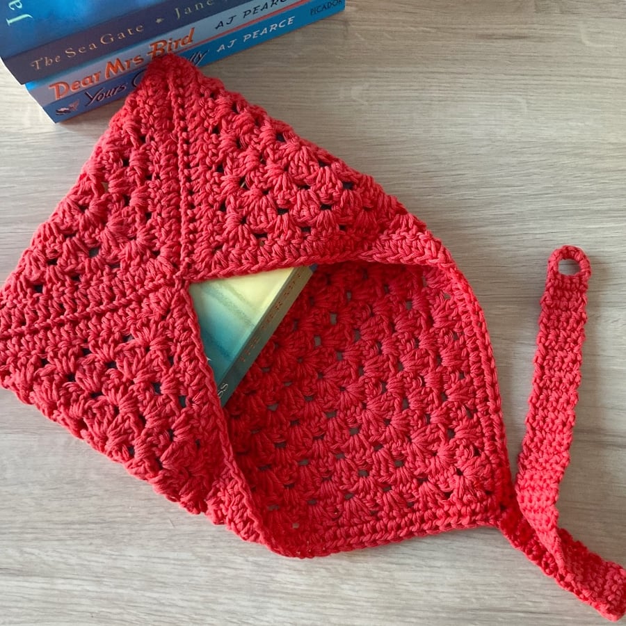 Granny Square Book Sleeve - Book Wrap - Red Crocheted Book Sleeve