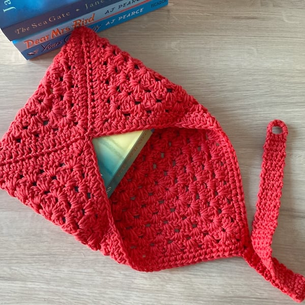 Granny Square Book Sleeve - Book Wrap - Red Crocheted Book Sleeve