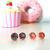 Retro doughnut with sprinkles stud earrings ONE PAIR SUPPLIED CHOOSE COLOUR