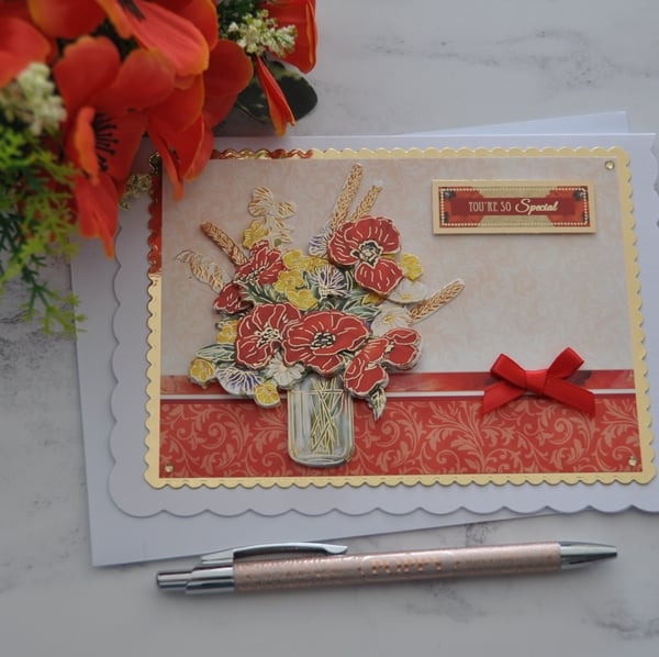 Red Poppies Birthday Card You're So Special Any Occasion 3D Luxury Handmade