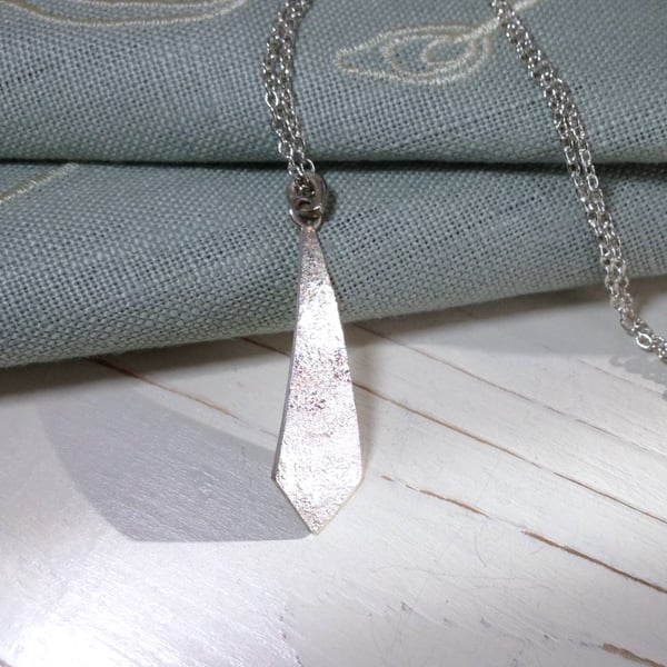 Silver Triangular Textured Pendant and Earring Set. 