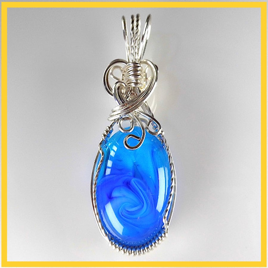 Blue Pendant, Wire Wrapped Pendant, Resin Jewelry, Unique, Hand Made, MP21