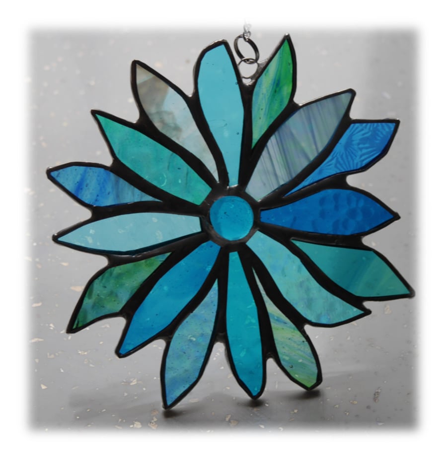 Sea Blue Flower Stained Glass Suncatcher 012