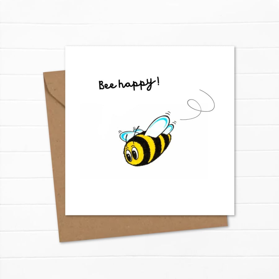 Bee Happy Greeting Card: Bumble Bee Pencil Illustration (221)