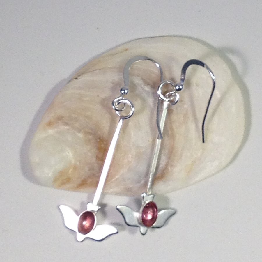 Silver and Tourmaline bird earrings