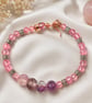Handmade Pink Beaded Bracelet Rose Gold Wire Gift for Her