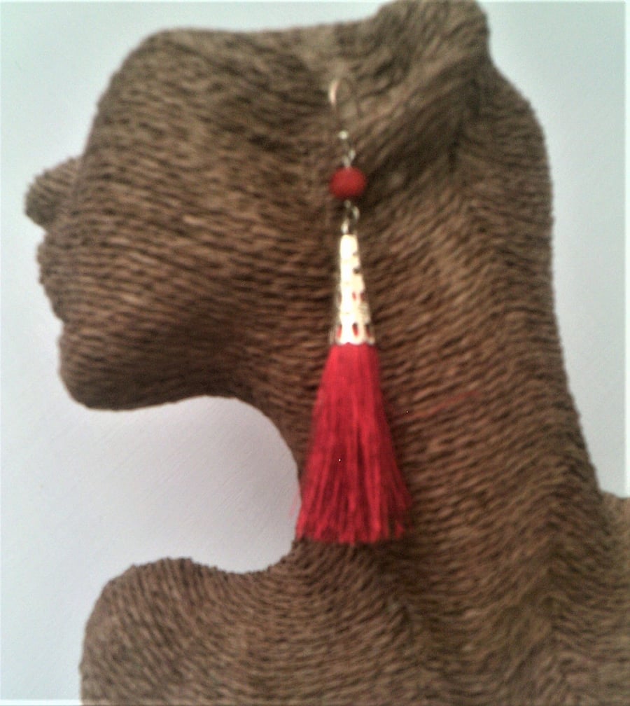 Long Burgundy Red DangleTassel Earrings