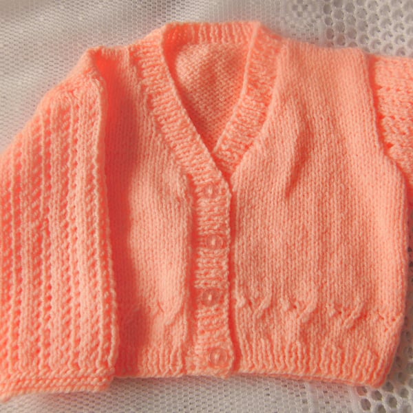 Baby Girl's Hand Knitted Cardigan with Lacy Set in Sleeves, Child's Cardigan